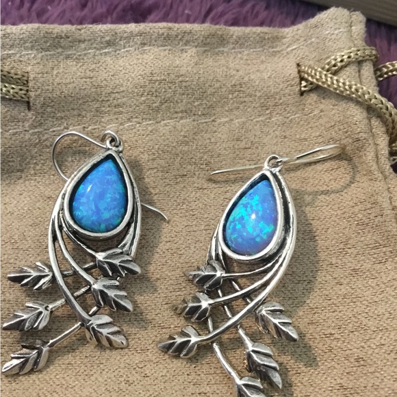 NWT Natural Blue Opal Bold Dangle Earrings - Picture 2 of 11